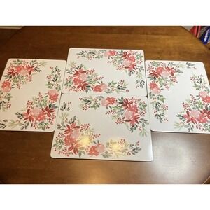 Set Of 4 KAF Holiday Holly Cork Backed Placemats Red Poinsettias Watercolor Look